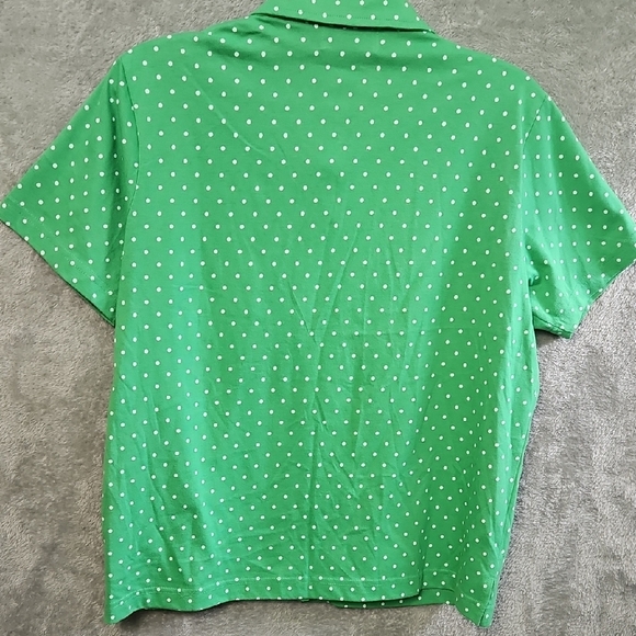 Shenanigans Womens Green Polka Dot Blouse Knit Sz Lg Button Front - Picture 7 of 8